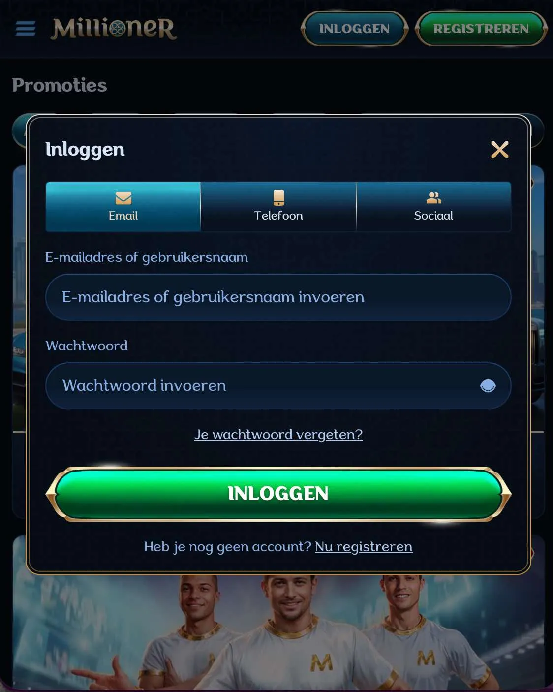 Registreren bij Millioner Casino
