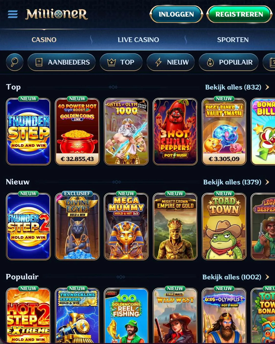Slots bij Millioner Casino